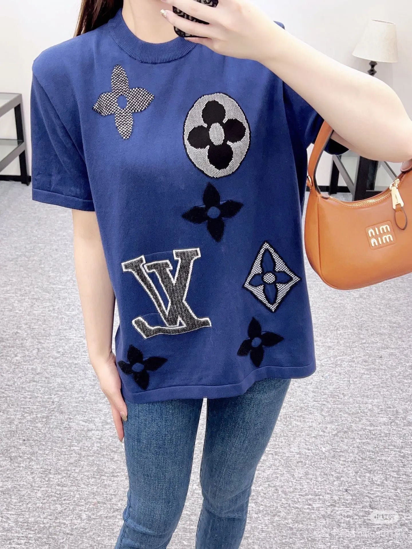 Louis Vuitton/Louis Vuitton 26ss old flower jacquard knitted short sleeves